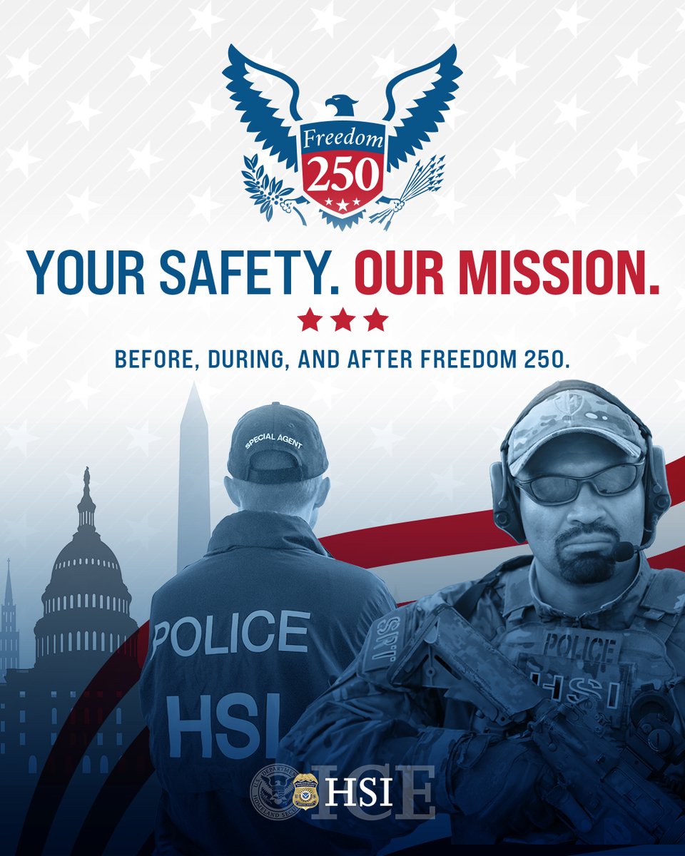 HSI_HQ's tweet photo. Not everyone can be part of an ICE HSI Special Response Team, but everyone can BE PART OF THE TEAM keeping fellow Americans and visitors safe in the nation’s capital during our 250th birthday events.
 
BE THE ONE who reports suspicious activity to the tipline: 800-225-5324
 
Our HSI special agents, tactical personnel and support staff welcome you to the team!