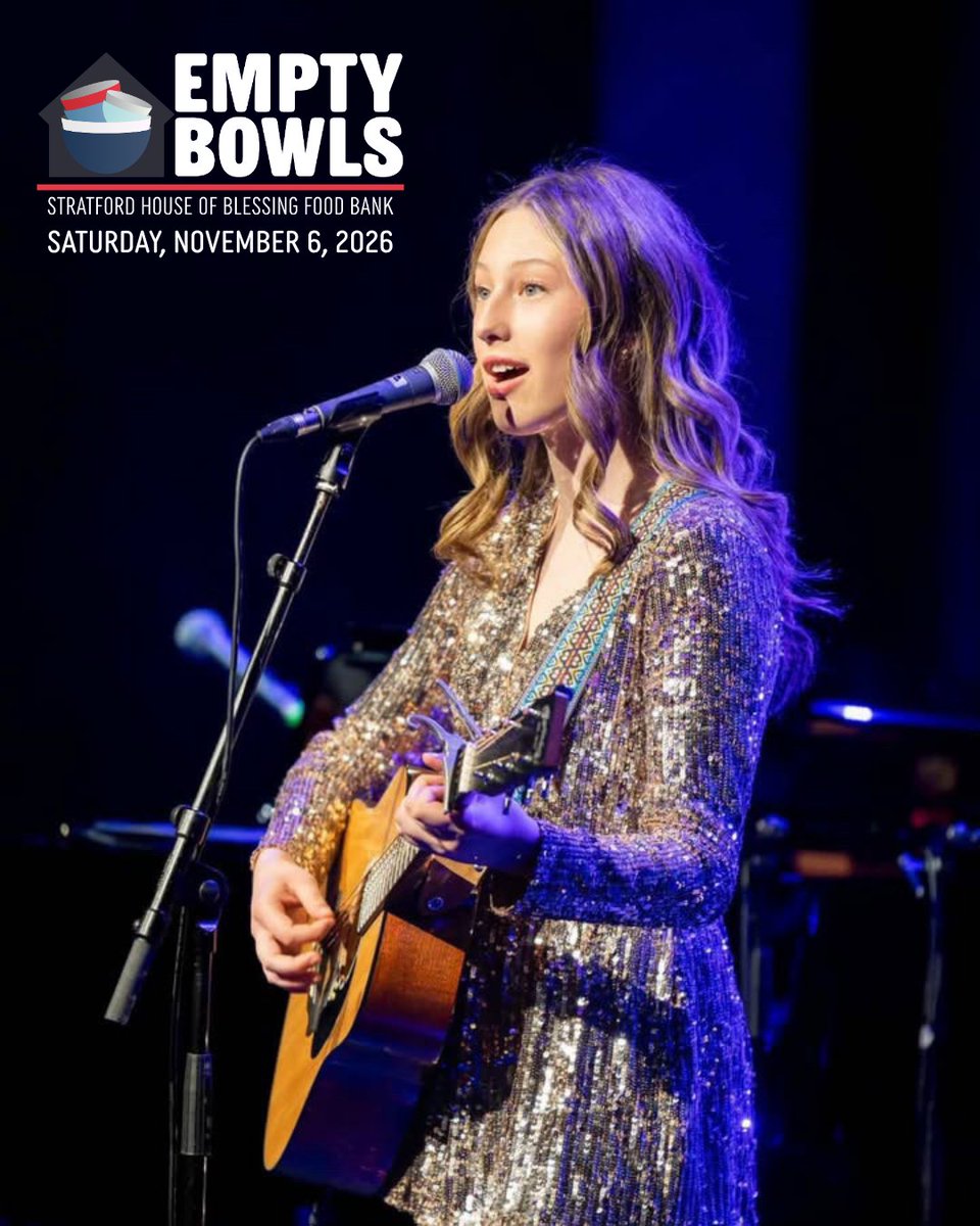 StratfordHOB's tweet photo. 🎶 Performer announcement! Stratford's own Nora Joy is joining us for Empty Bowls 2026 on Nov. 6! Don't miss an evening of food, art &amp; live music supporting neighbours facing food insecurity. More announcements coming soon! 🎟️ Tickets coming soon. https://t.co/IcBnH7FnZe