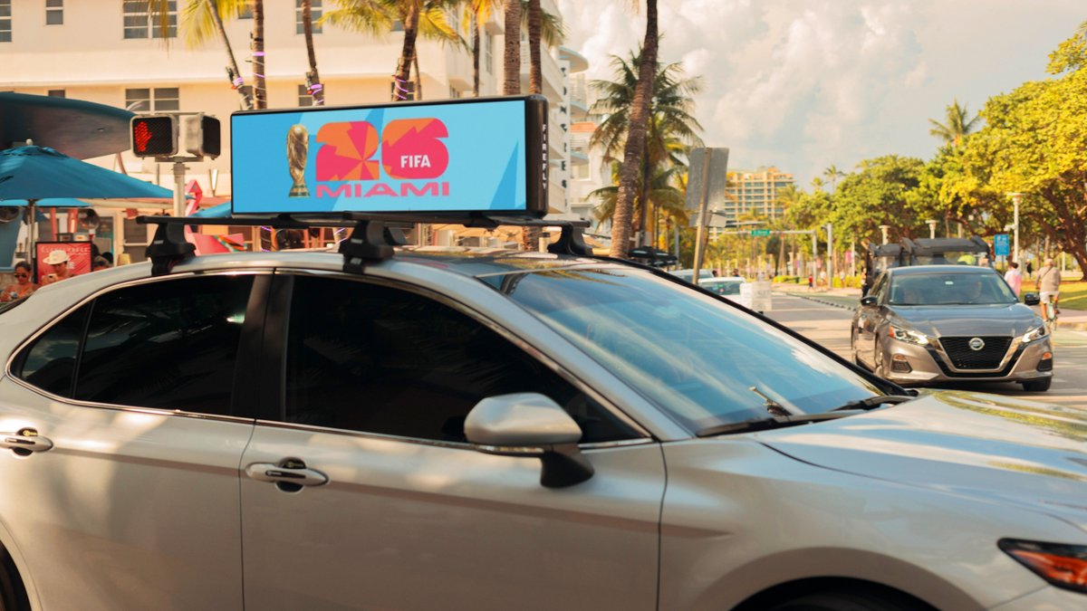 Firefly_Cities's tweet photo. World Cup momentum, delivered across Miami. ⚽🌴

FIFA is live across Firefly digital tops, bringing tournament messaging to the streets where fans, visitors, and locals are already moving.

From kickoff to the final whistle, the city becomes part of the campaign.

#Firefly #DOOH https://t.co/PT7WAtmMCn