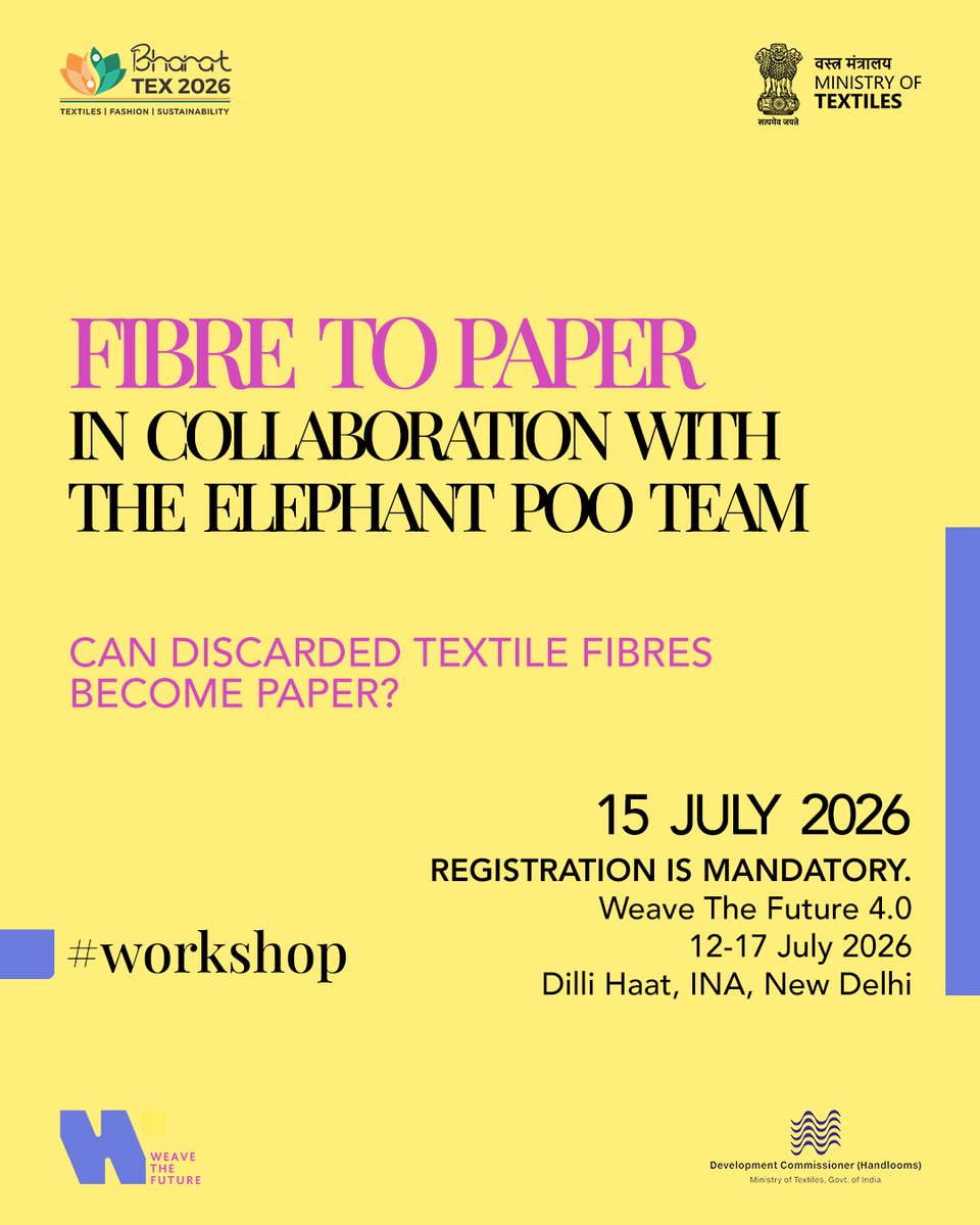 weavethefuture1's tweet photo. Fibre to Paper, in collaboration with The Elephant Poo Paper, is a hands-on workshop that explores how discarded textile fibres can become tree-free paper. https://t.co/KUAqesKOJn