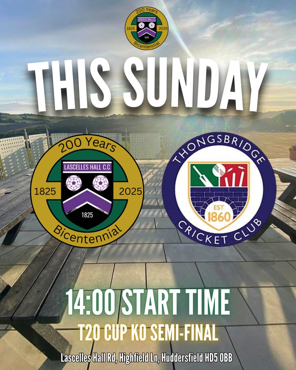 hall_1825's tweet photo. Semi-Final Sunday 😍

Head down to The Hall on Sunday and get behind the lads as they take on Thongsbridge CC for a place in the T20 Final 🔥

#Cricket #LascellesHall #Yorkshire #YorkshireCricket #Huddersfield https://t.co/hwe1rKVZv7
