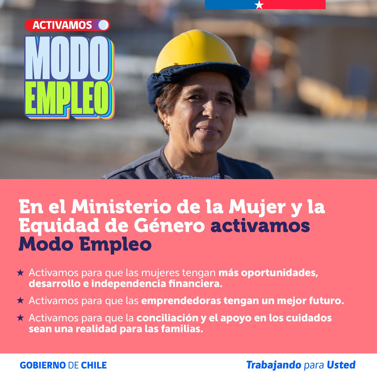 MinMujeryEG's tweet photo. Todo Chile activa el #ModoEmpleo👏🏼🇨🇱 https://t.co/9yzS25iBFs