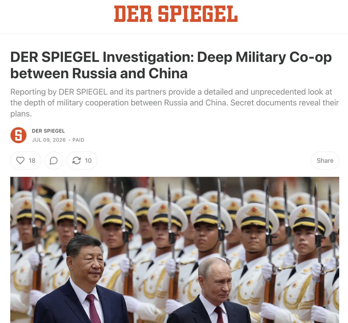 tanvi_madan's tweet photo. Has potential consequences some don't want to consider

"...previously unknown depth &amp; quality of [China-Russia] military cooperation...a division-of-labor military partnership is taking shape between Moscow &amp; Beijing, in which each side makes up for the other’s shortfalls" 1/ https://t.co/fzCwmijWkq