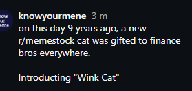 prio2k's tweet photo. know your meme just posted a "MEMESTOCK CAT" with a NAME?

https://t.co/FJZSqTb7zo https://t.co/nNoprEZjf3