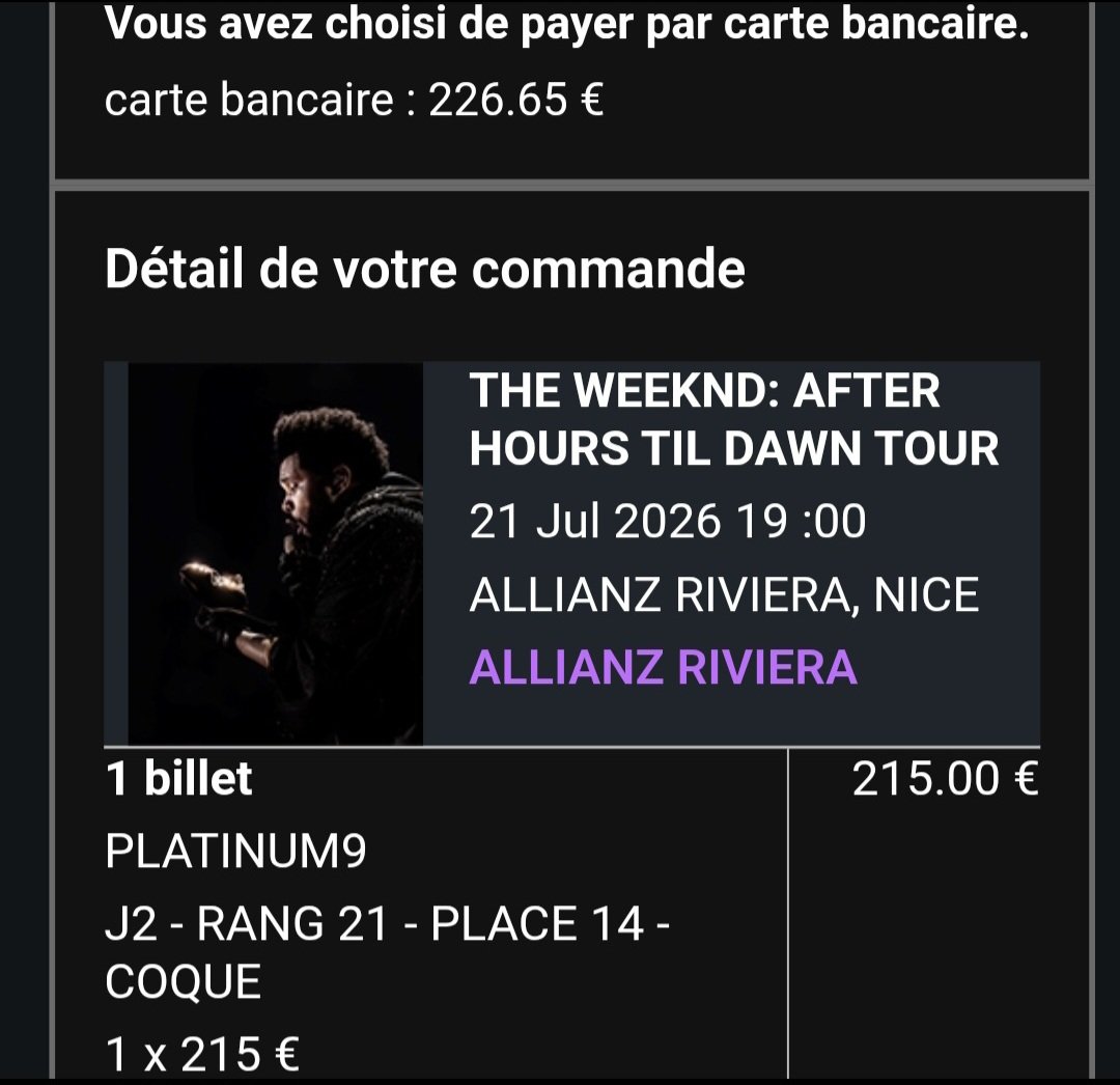 Max_Hero08's tweet photo. Bonjour ! J'ai toujours ma place pour le concert de The Weeknd du 21 juillet à Nice ! Place PLATINUM9 au prix de 215 euros ! Je suis prêt a baisser le prix 👍

Paiement par PayPal pour la sécurité aussi bien pour moi que pour l'acheteur

#theweeknd https://t.co/MZy6HwX38s