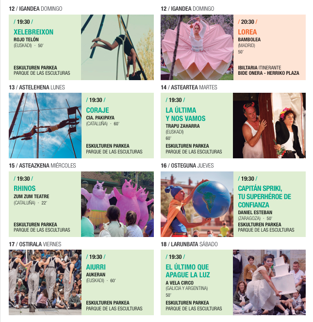 infobarakaldo's tweet photo. 🎭✨ ¡Vuelve el Festival Rataplán a los Karmenak de Barakaldo!

Del 12 al 18 de julio, Barakaldo se llenará de teatro de calle gratuito para disfrutar en familia con una programación que reunirá humor, circo, danza, acrobacias y teatro visual de la mano de compañías llegadas de Euskadi, Cataluña, Galicia, Aragón, Madrid y Argentina.

📍 El Parque de las Esculturas 

📅 Programación:
🎪 12 julio | Xelebreixon – Rojo Telón (19:30 h, Parque de las Esculturas)
🚶‍♀️ 12 julio | Lorea – Bambolea (20:30 h, itinerante entre Bide Onera y Herriko Plaza)
🤹 13 julio | Coraje – Cia. Pakipaya (19:30 h)
🎭 14 julio | La última y nos vamos – Trapu Zaharra (19:30 h)
🦏 15 julio | Rhinos – Zum Zum Teatre (19:30 h)
🦸 16 julio | Capitán Spriki, tu superhéroe de confianza – Daniel Esteban (19:30 h)
💃 17 julio | Aiurri – Aukeran (19:30 h)
🎪 18 julio | El último que apague la luz – A Vela Circo (19:30 h), espectáculo que pondrá el broche final al festival.

¡No te pierdas una de las citas culturales imprescindibles de los Karmenak 2026! 

#Barakaldo #BarakaldokoUdala #Karmenak26 #Rataplan