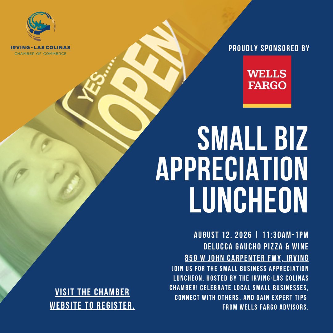 IrvingChamber's tweet photo. all while celebrating our Irving-Las Colinas small business community.
Register here: https://t.co/oMM2hxCjM4
#smallbusiness #shoplocal #supportlocalbusiness #irvinglascolinas #community #appreciation https://t.co/3xoc07AjQG