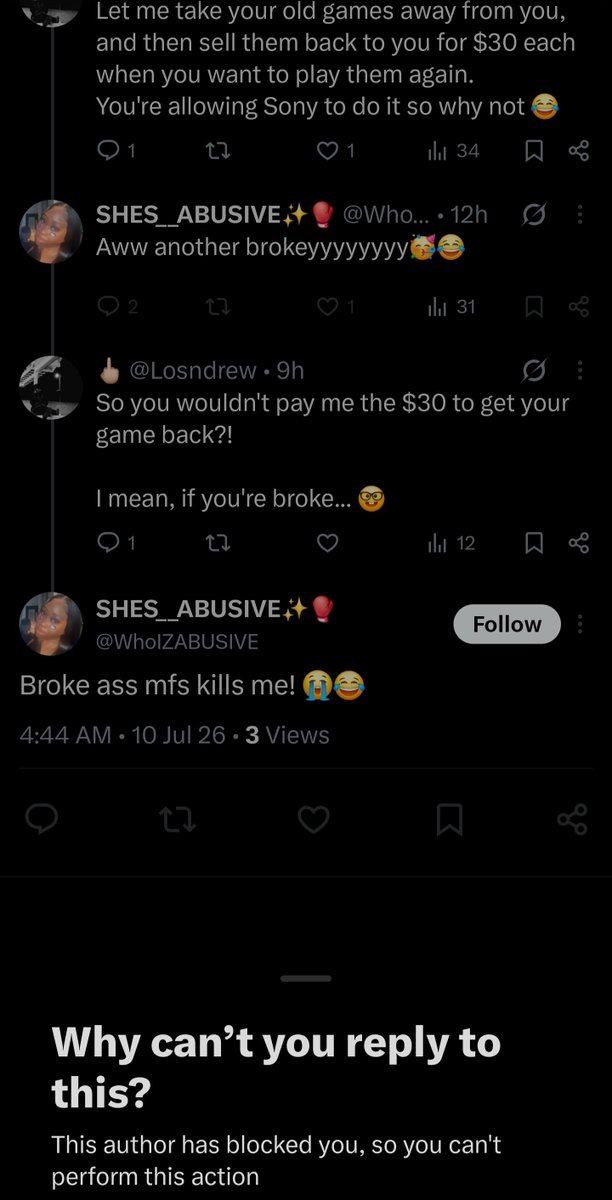 Losndrew's tweet photo. @JohnMartson176 @WhoIZABUSIVE @500Casino @charlieINTEL She won't, she just opens her fat asss mouth for no reason and then runs to the block button once she realizes that she has nothing. So "ABUSIVE" she is 🤣🤡 https://t.co/SJT31gfF6U