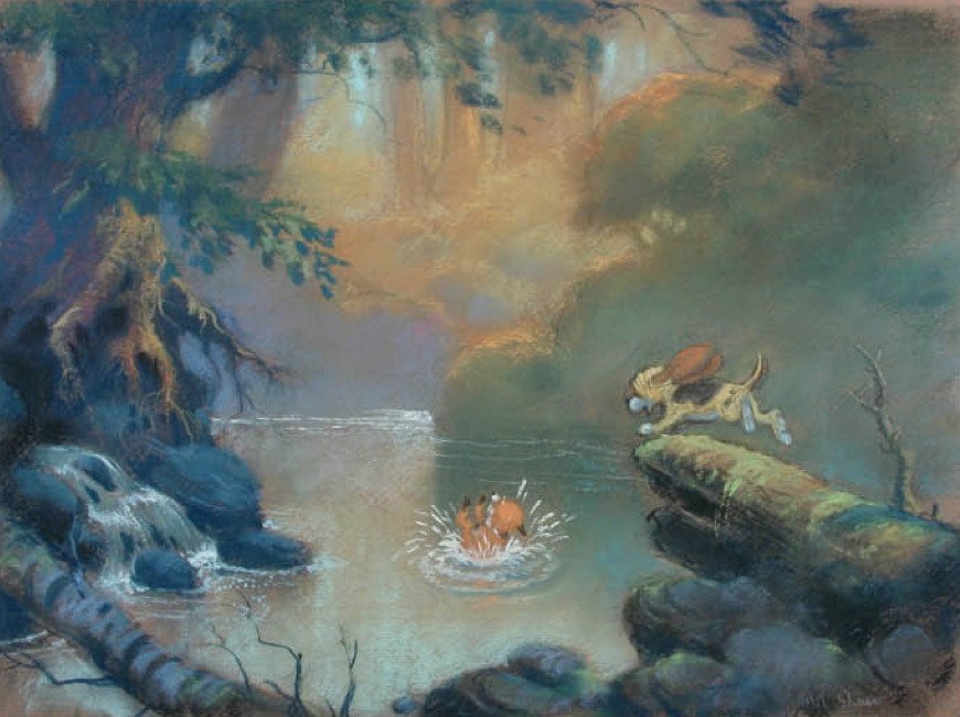 DisneyReact's tweet photo. 🎨 Arte conceptual de 'Tod y Toby' (1981) realizado por el ilustrador Mel Shaw https://t.co/8KVXg4MrHc