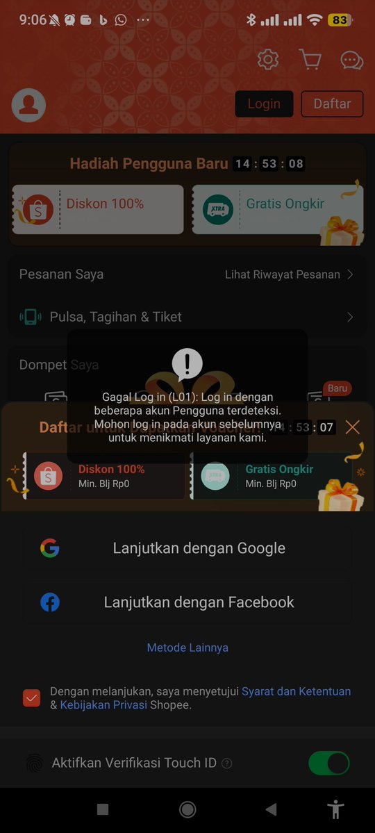 estialece's tweet photo. @ShopeeCare min tolong dong, ini dari tanggal 7 begini trs:( padahal gak ada akun yang lagi login https://t.co/pLtV2BauFs