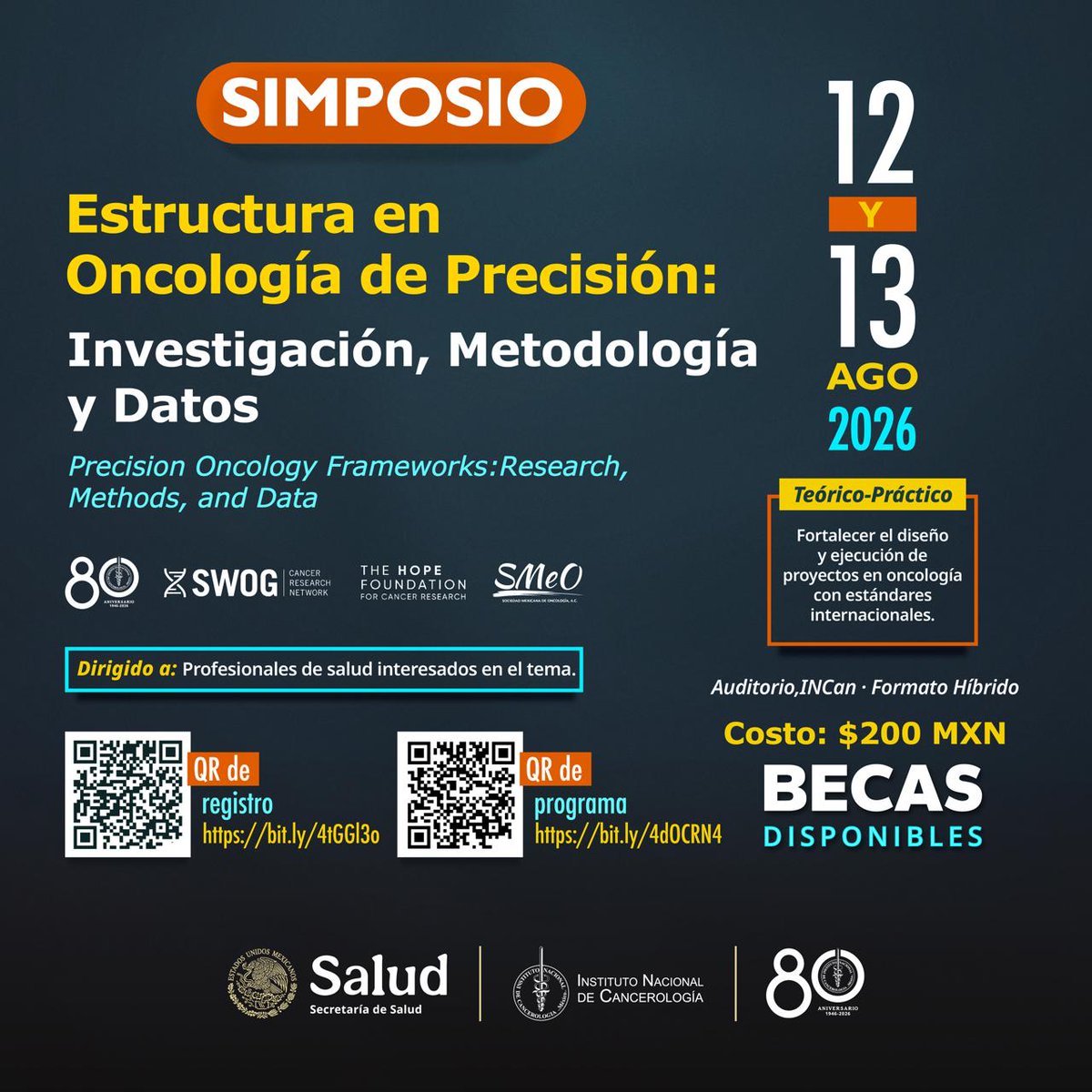 SMEOMX's tweet photo. El Simposio de Oncología de Precisión del 12-13 ago está respaldado por @SWOG , @SupportingSWOG e @incanMX — en el marco del 80 aniversario del instituto.
SMeO te invita a conocer todos los detalles:
👉 https://t.co/O9022RpaRY
#OncologíaMX #SWOG #INCan #SMeO https://t.co/6b9oN6tQWY