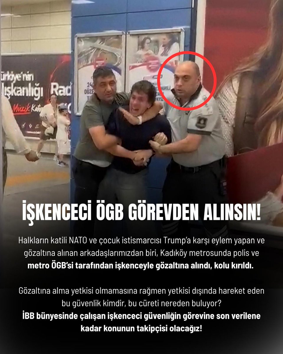 inisiyatifistan's tweet photo. İŞKENCECİ ÖGB GÖREVDEN ALINSIN!

NATO'ya karşı eylem yapan ve gözaltına alınan arkadaşımız, Kadıköy metrosunda polis ve metro ÖGB'si tarafından işkenceyle gözaltına alındı, kolu kırıldı.

İBB bünyesinde çalışan işkenceci güvenliğin görevine derhal son verilmelidir! https://t.co/pcbQLZpG1p