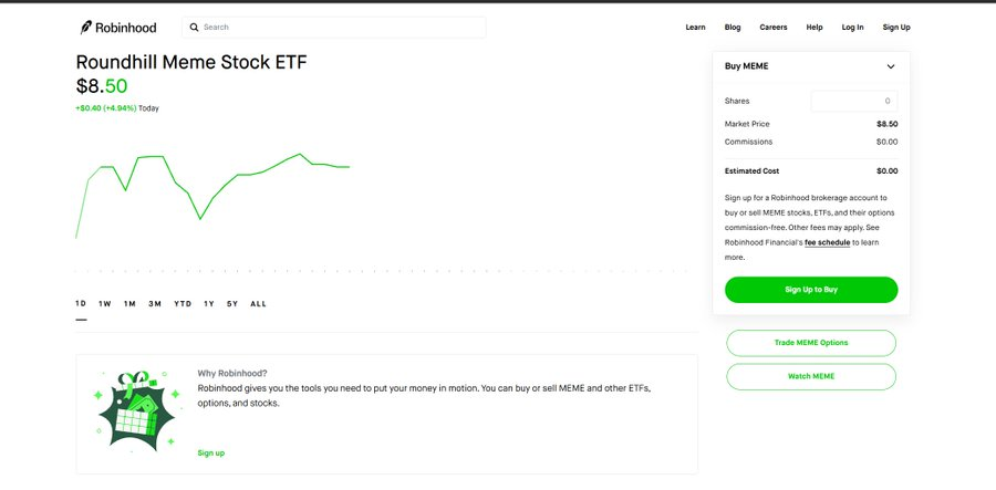 CEOdevvor's tweet photo. Is this not hilarious?  

r/robinhood hate crypto so instead of buying memecoins they have been buying a stock named  $MEME  

it's up 50% the last week and up 5% in the last hour  

https://t.co/olTSZGDEh7 

It's only stock with the ticker  $MEME  on the app,  

This is an actual meme and it's going viral on r/wallstreetbets LOL