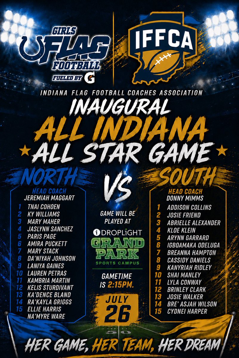 IFFCA_IN's tweet photo. Introducing the Indiana All Stars! On July 26th, come witness history as these young ladies play in the Inaugural All Indiana All Star game! Congratulations ladies! 
@coltscommunity @INPreps @CoachMimms https://t.co/6t75sGw5Y1