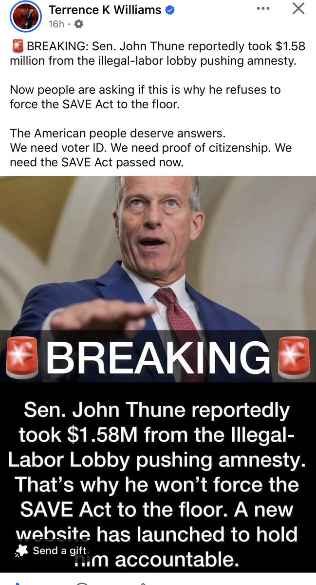 7thsignSoldier's tweet photo. @LeaderJohnThune pass the save act . You said you world now you want . If this isn’t true . Why did you back out ?? You’re a rino , fake, fraud . Seems maybe now even corrupt https://t.co/tbTQvRdy9Y