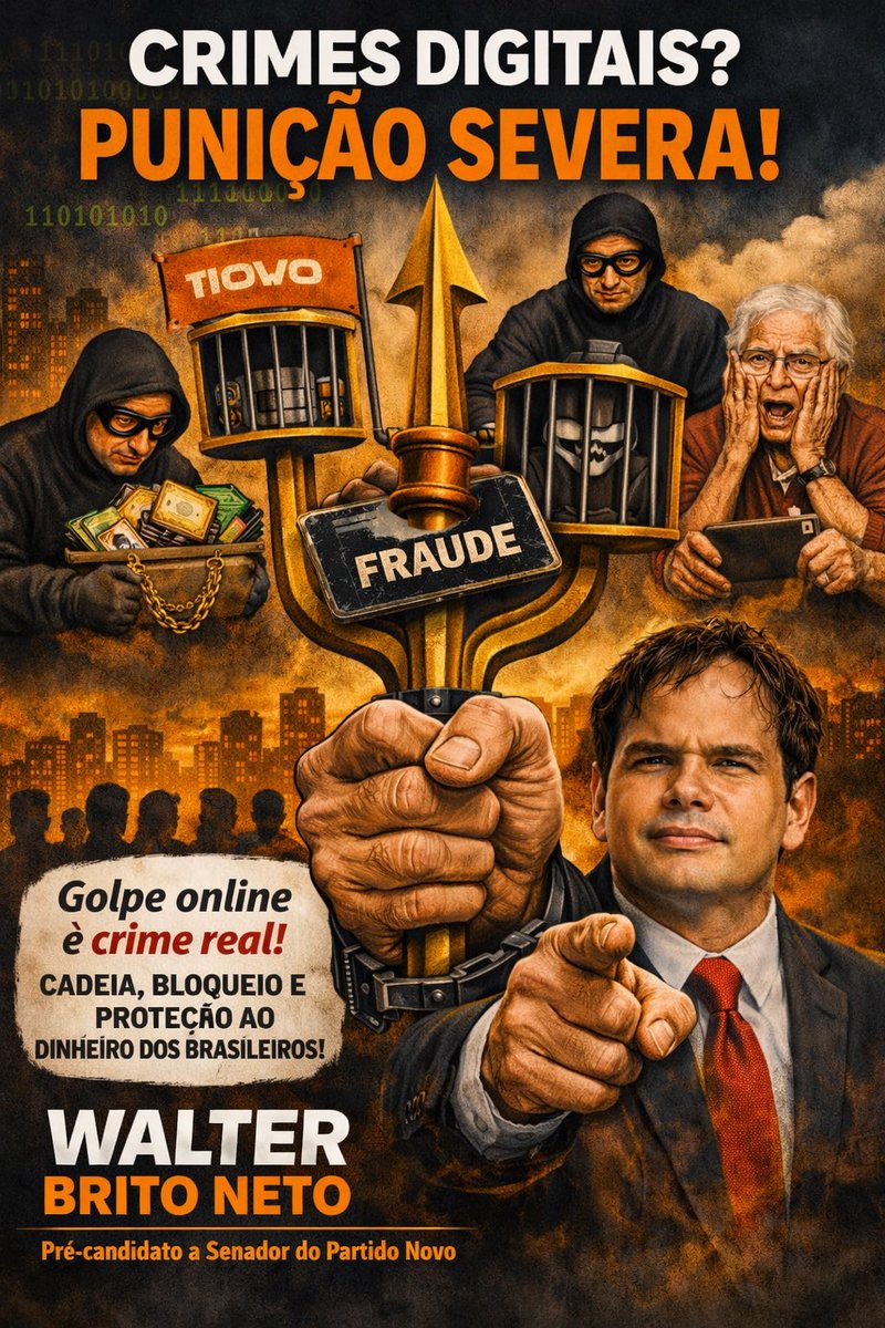 WalterBNeto's tweet photo. Chega de golpista roubando o dinheiro do trabalhador e dos nossos idosos. Minha luta é por uma internet mais segura, com punição dura para criminosos e proteção para quem trabalhou a vida inteira para construir seu patrimônio. https://t.co/ln4z6QbtgW