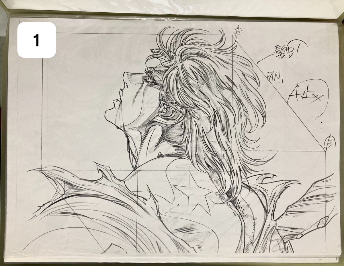 Pontaney's tweet photo. 2年前ぐらいに投稿した、羽山さんのジョジョのコピーとは別の原画コピーを、また発掘したよ‼️
１枚目は大判の原画(コピー機からはみ出した所は切れてます)
2〜４枚目はLOか、それの修正。

もう美しくてヨダレ出た🤤

大判は大きくて紙を回して描けないから、立って移動しながらトレスしたかな…🤔 https://t.co/B6TsVnd7XD