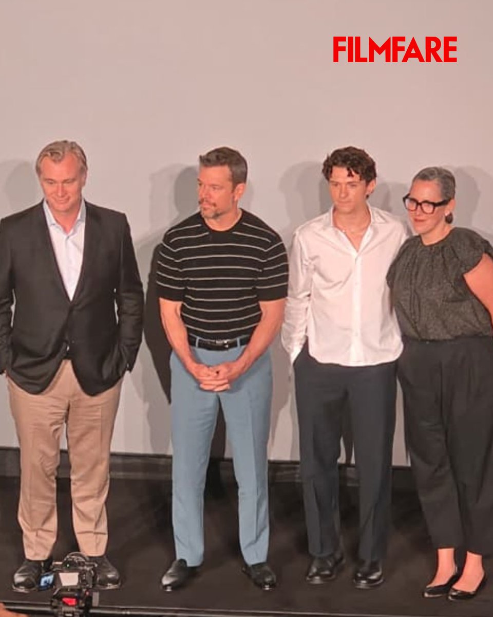 filmfare's tweet photo. A star-studded evening as #ChristopherNolan, #MattDamon and #TomHolland attend the special screening of #TheOdyssey in Mumbai.

#Trending #Hollywood https://t.co/4vhRZoErhm