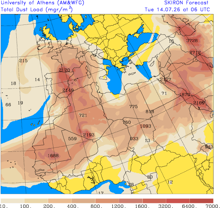 La_Meteo_du_13's tweet photo. À partir de lundi, les poussières désertiques du Sahara seront de retour en France et ce, jusqu'à jeudi dans l'Ouest et vendredi dans l'Est.

Par conséquent, le ciel pourrait être souvent voilé à laiteux en raison de ces particules qui seront présentes en quantité parfois importantes.

Image : Skiron