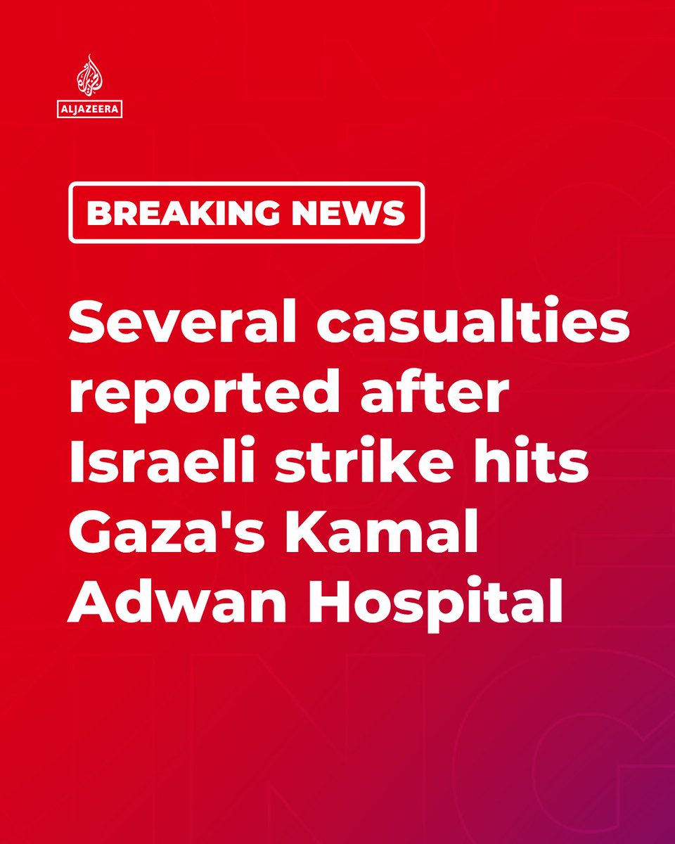 AJENews's tweet photo. BREAKING: Several Palestinians have been wounded in an Israeli drone strike that struck the courtyard of Kamal Adwan Hospital in northern Gaza, according to emergency and ambulance sources.

🔴 More on https://t.co/hGzrK2NGMa https://t.co/UQjsOltjfO