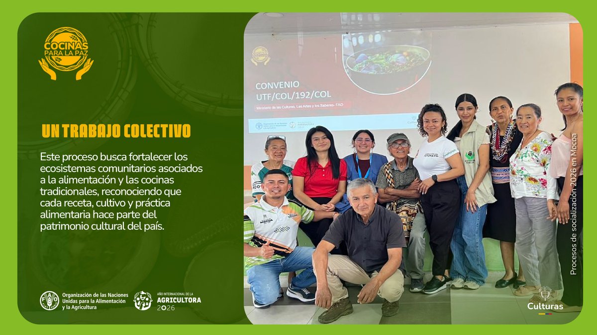 FAO_Colombia's tweet photo. 🍲 En alianza con @mincultura socializamos el Programa #CocinasParaLaPaz, para fortalecer los saberes de cocineras tradicionales, campesinas, pescadoras y portadoras de tradición. El patrimonio alimentario es clave para la cultura, la biodiversidad y la paz. https://t.co/OhgzOyjHUe