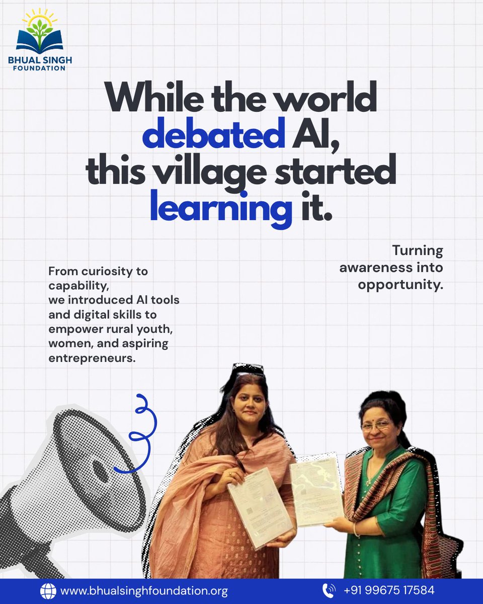 helps_bsf's tweet photo. While the world debates AI, rural communities are busy learning it. 

We’re bringing AI tools &amp; digital literacy to rural youth, women, and entrepreneurs to turn curiosity into real capability. 

Innovation knows no boundaries. 💡🚀

#TechForGood #DigitalLiteracy https://t.co/OhUkFIYwtE