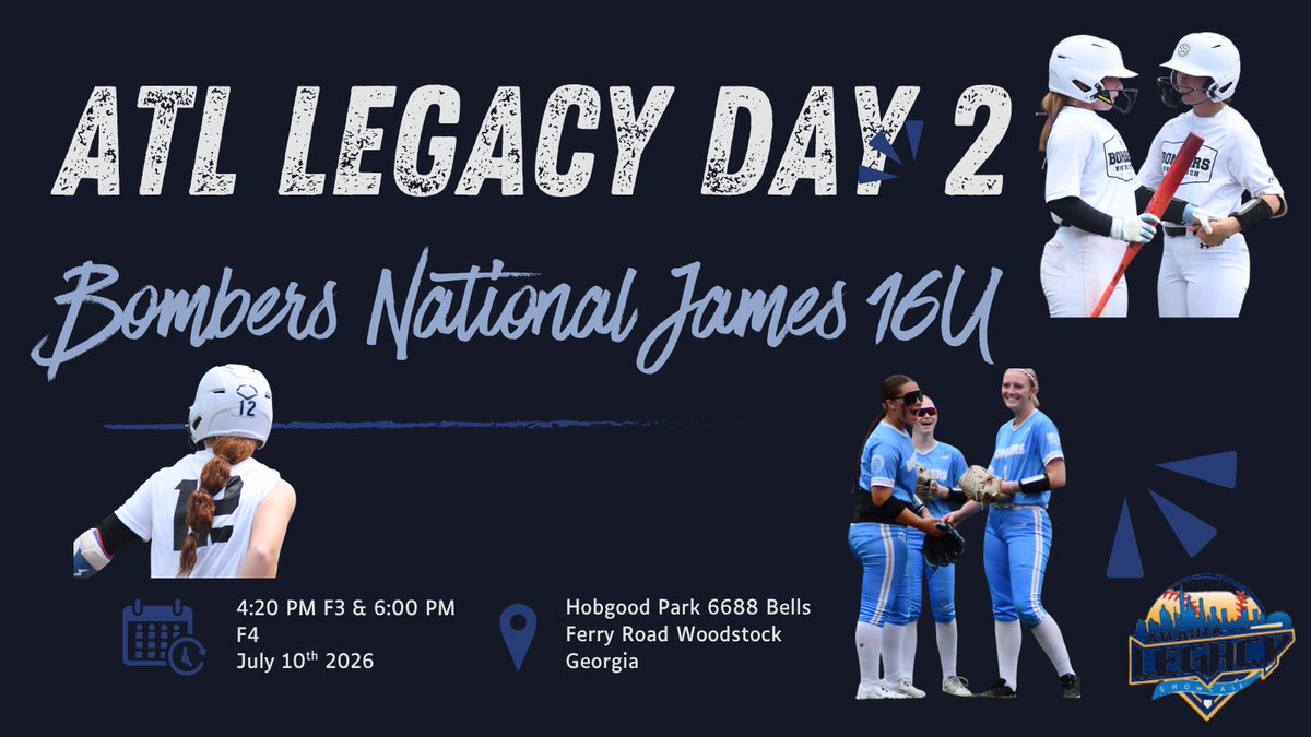 Bombers2010J's tweet photo. Game time updates: see you today at 4:20 and 6 pm @ Hobgood Park 🔜

Let’s have ourselves a day, Bombers ✨

#classof2028 #classof2029 https://t.co/VCCc3E6NcD