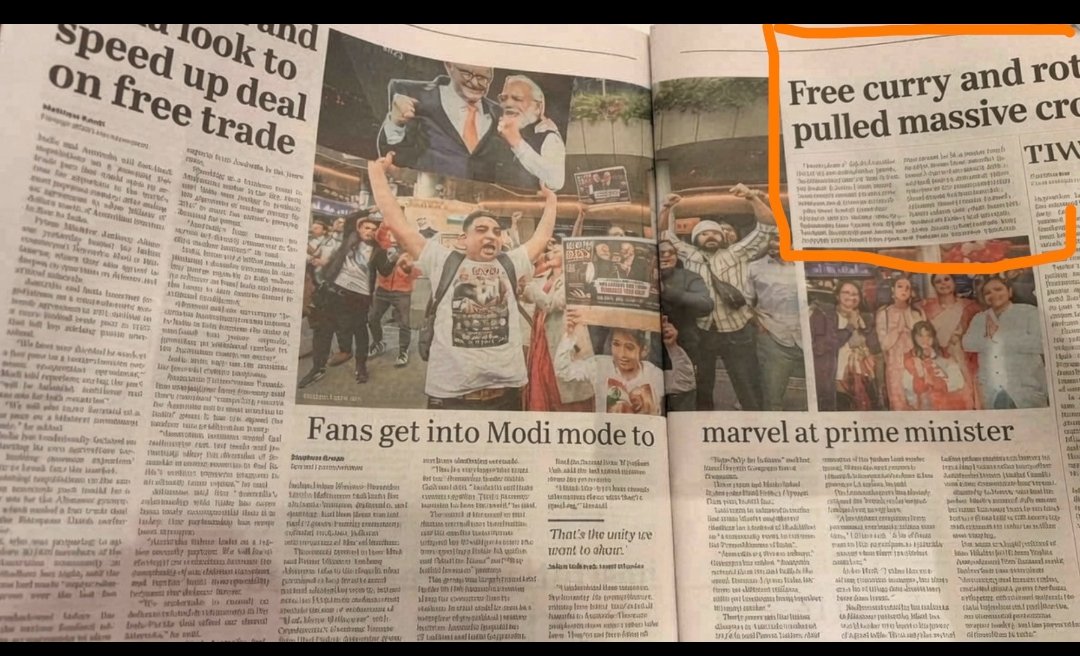 ShadowSakshi's tweet photo. देश की बेइज्जती करने में कोई कसर बाकी हो तो बताएं ।

ऑस्ट्रेलिया में मोदी जी के कार्यक्रम में भीड़ जुटाने  के लिए आपके हमारे टैक्स के पैसे से फ्री करी,  रोटी खिलाई गई ।

बाकी कुछ दिया गया हो तो राम जाने , देने में तो माहिर है ।

खबर ऑस्ट्रेलिया के अखबार से ।
अब गोदीमेडिया इस पर कुछ प्रकाश डाले ।