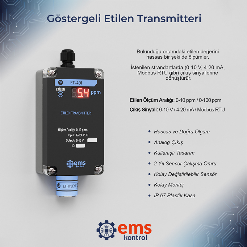 emskontrol's tweet photo. Etilen değerlerinizi hassas bir şekilde ölçümleyin..  #etilen #transmitter #sensör #meyve #gaz #doğruölçüm #doğrukontrol #analogçıkış https://t.co/U3000fvZ6P