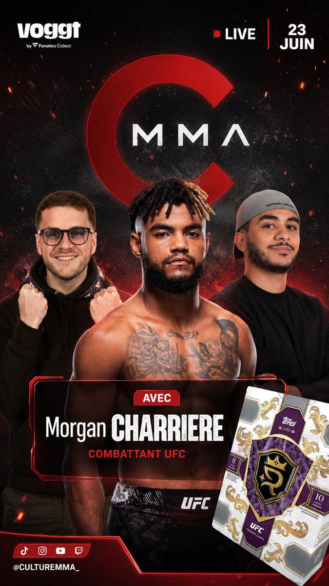 CultureMMA_'s tweet photo. LE BIG MORGAN AVEC NOUS CE SOIR ! 

Rdv à 19H00 en live sur YouTube , Twitch et VOGGT avec @Morgan_Chapa 🔴! 

On s’ouvrira une boîte de fouuuuu en vous l’offrant, la royalty UFC (valeur 1K€) ! 

Bref, activez la cloche et brancher vous ça va être un live de malade ! 🔔 https://t.co/dZDwA5a8LH