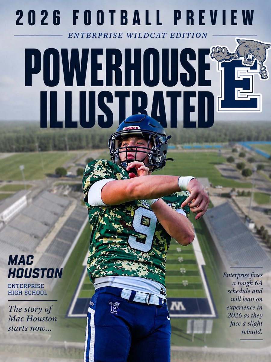 PowerHSports's tweet photo. 🔥Powerhouse Player Spotlight🔥

Enterprise quarterback Mac Houston is a name to keep an eye on over the next two seasons.

As a sophomore, Houston saw limited action but made the most of his opportunities, throwing for 427 yards and 5 touchdowns while completing nearly 60% of his passes.

Now entering his junior season, Houston is expected to play a much bigger role for the Wildcats. Enterprise is replacing a senior-heavy roster from last year, but several key pieces return, and Houston has the talent, arm strength, and poise to help lead the Wildcats through the transition.

Don’t be surprised if Mac Houston emerges as one of Alabama’s breakout quarterbacks in 2026. 👀🔥@MacVisionx @TalkoftheTownFB @SouthernCharmSp @MrWayneJohnson @Stan1HoustonAlt @EHS__Football @EnterpriseHighS @coachblackmon
