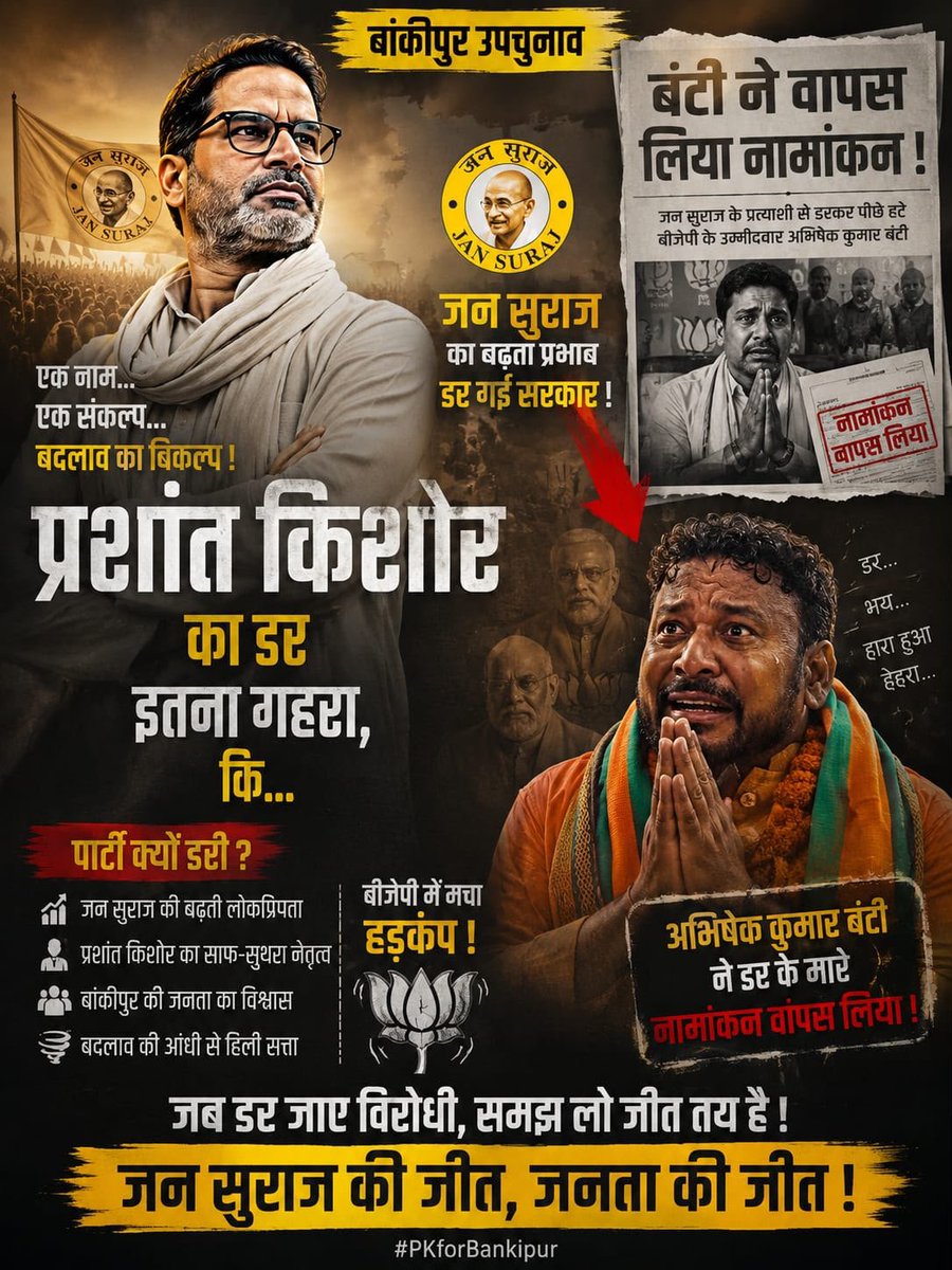 Pintukumar94156's tweet photo. अगर विरोधी पीछे हट रहे है, तो यह जनता के बदलते हुए रुझान का संकेत माना जा सकता है lअब बकीपुर नई दिशा की ओर बढ़ रहा है l

BJPBacksOut #PkForBankiPur https://t.co/HIAQkgZjDs