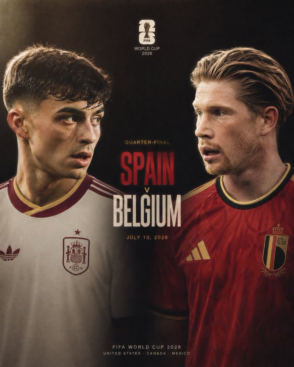 AntonioM_Report's tweet photo. Spain vs Belgium today at 3PM! Two European giants collide with everything on the line. Can Spain’s possession break through or will Belgium’s attack strike first? This one has classic written all over it. Don’t miss it. #WorldCup #Spain #Belgium https://t.co/IkrWRfkJJM