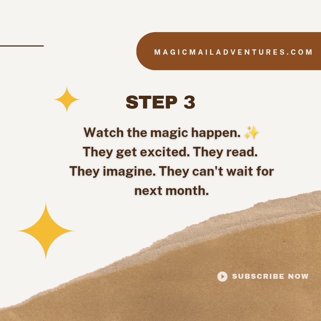 mailadventures's tweet photo. Getting started with Magic Mail Adventures is as simple as 1, 2, 3. 🌟 
Step 1: Choose their story. 
Step 2: Watch the magic arrive every month. 
Step 3: See their face light up. 💌 
Starting at just $24.99/month. Cancel anytime.

Link in bio to start their adventure today! 💛✨ https://t.co/FeHcpHP1wC