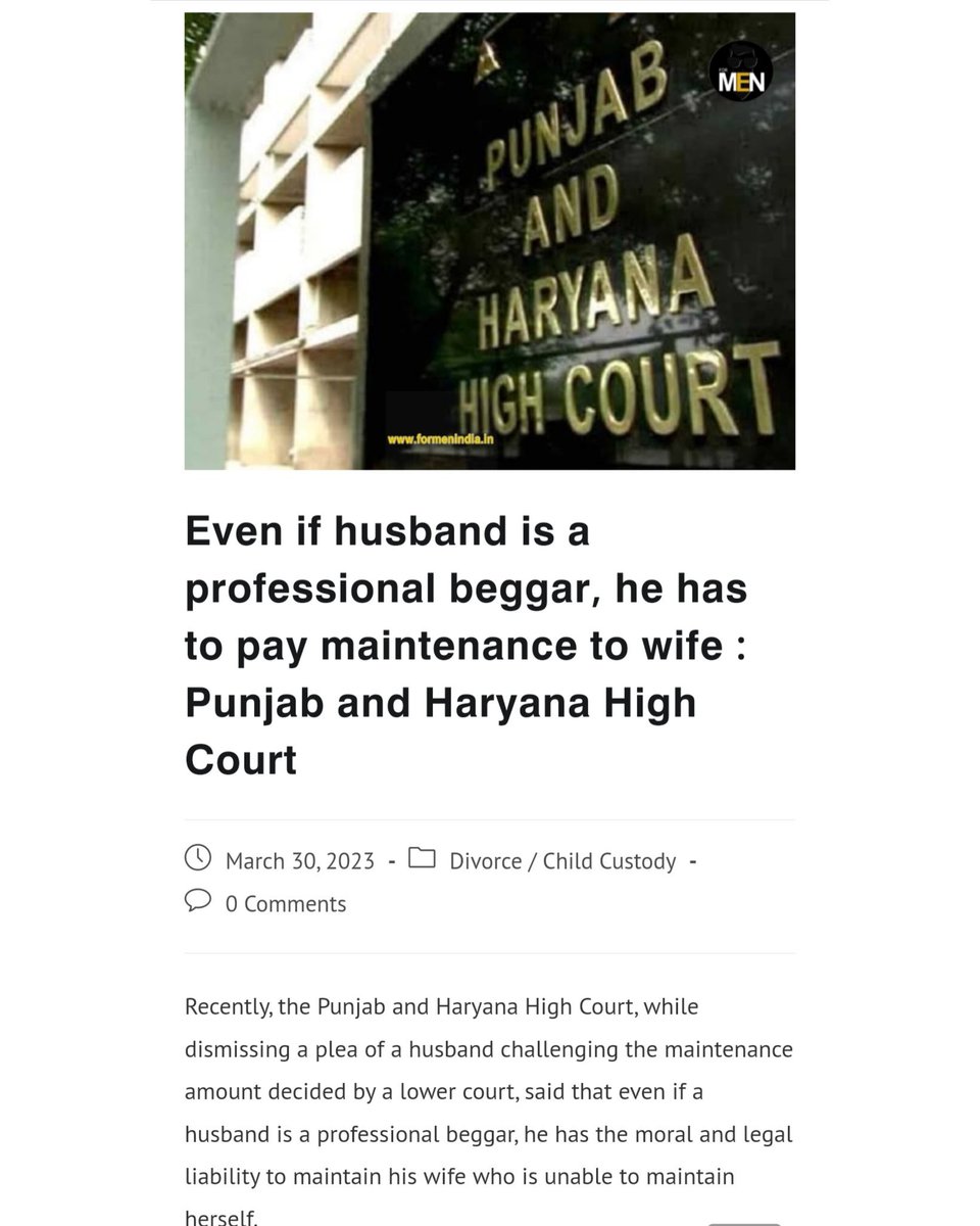 dnfiofkdn's tweet photo. Even if husband is a professional beggar, he has to pay maintenance to wife: Punjab and Haryana High Court https://t.co/cpRTIKDBjv