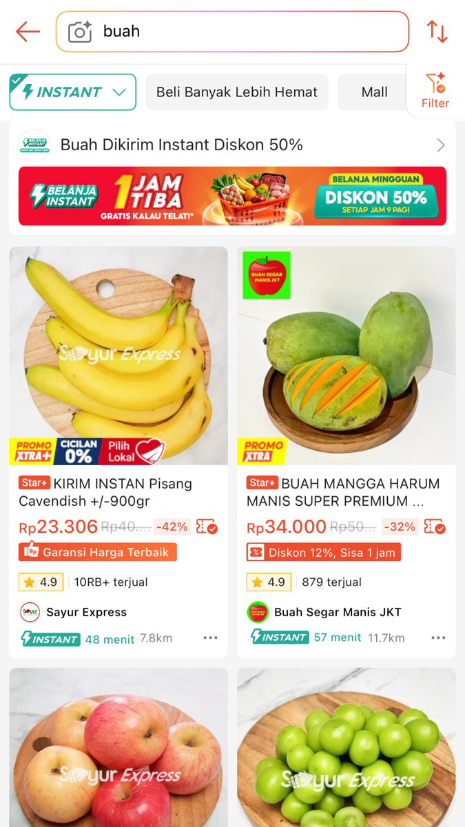 xolovesherin's tweet photo. belanja buah-buahan segar di shopee belanja instant dari yang jauh tetep sampai cepat banget. pisang dan mangga segar-segar banget apalagi kalo udah dapet diskon 50%
#BelanjaInstant1JamdiShopee https://t.co/NLcwJOiLCq