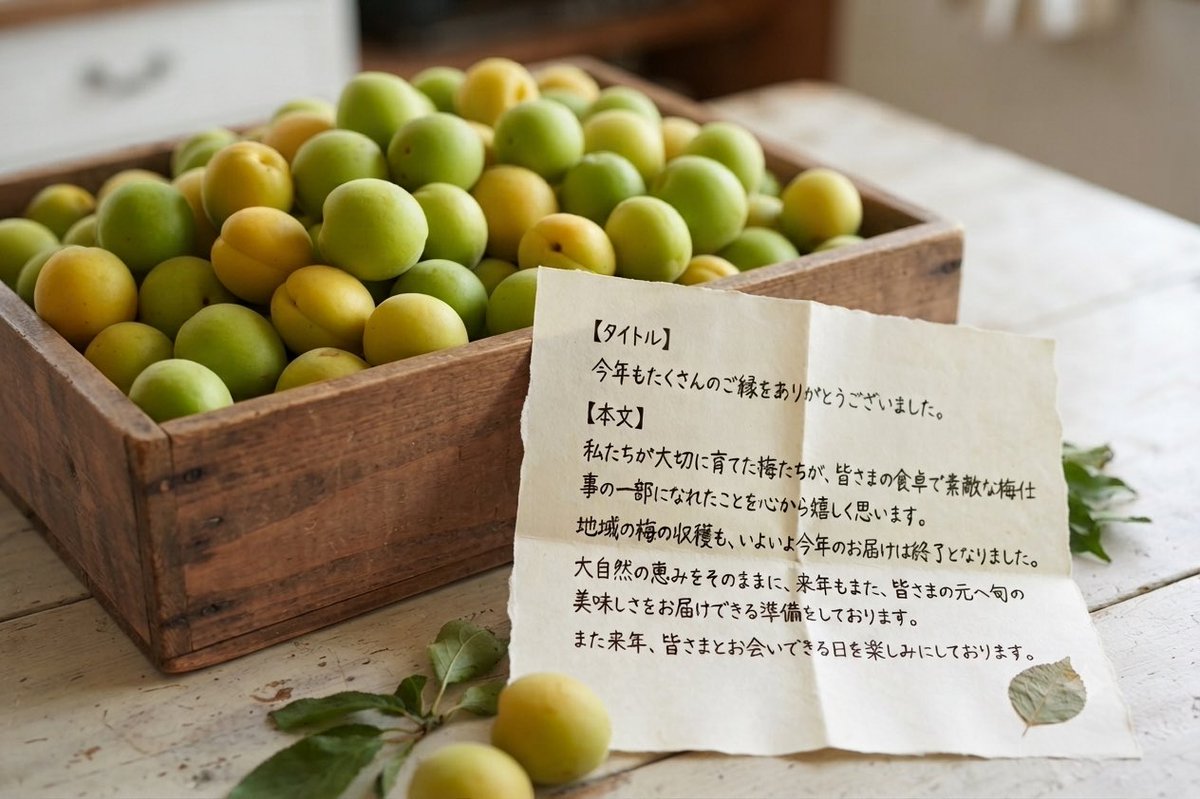 JyuriFarm's tweet photo. 今年の梅仕事、沢山のご縁をありがとうございました！「美味しくできた」とのお声が励みです。来年も最高の梅をお届けできるよう、大自然と共に丁寧に畑仕事に励みます。また来年、皆さまの元へ旬の美味しさをお届けできる日を楽しみにしております！
#梅仕事 #季節の恵み #梅農家 #また来年 https://t.co/18eAfVmM5j