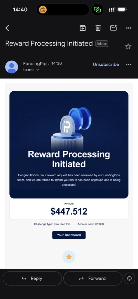 Mr_baffa's tweet photo. God bless funding pips 
Payout processed in 3 minutes 
No better prop firm @fundingpips @Khldfx 💰💰 https://t.co/iyamnK0qYr