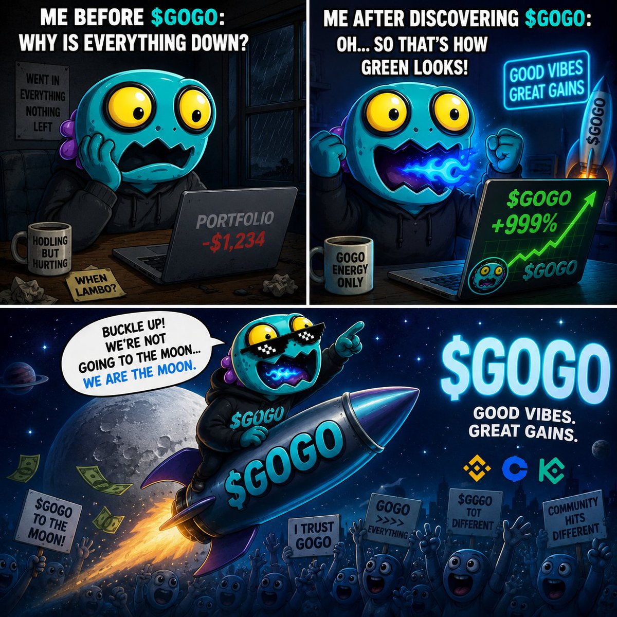 Solo4ranger's tweet photo. > POV: You bought $GOGO for the memes... then the memes started printing. 😂🚀
Who else is buckled up for this ride? 👀
#GOGO #CryptoMemes #Memecoin https://t.co/rcAkV0Bqhh