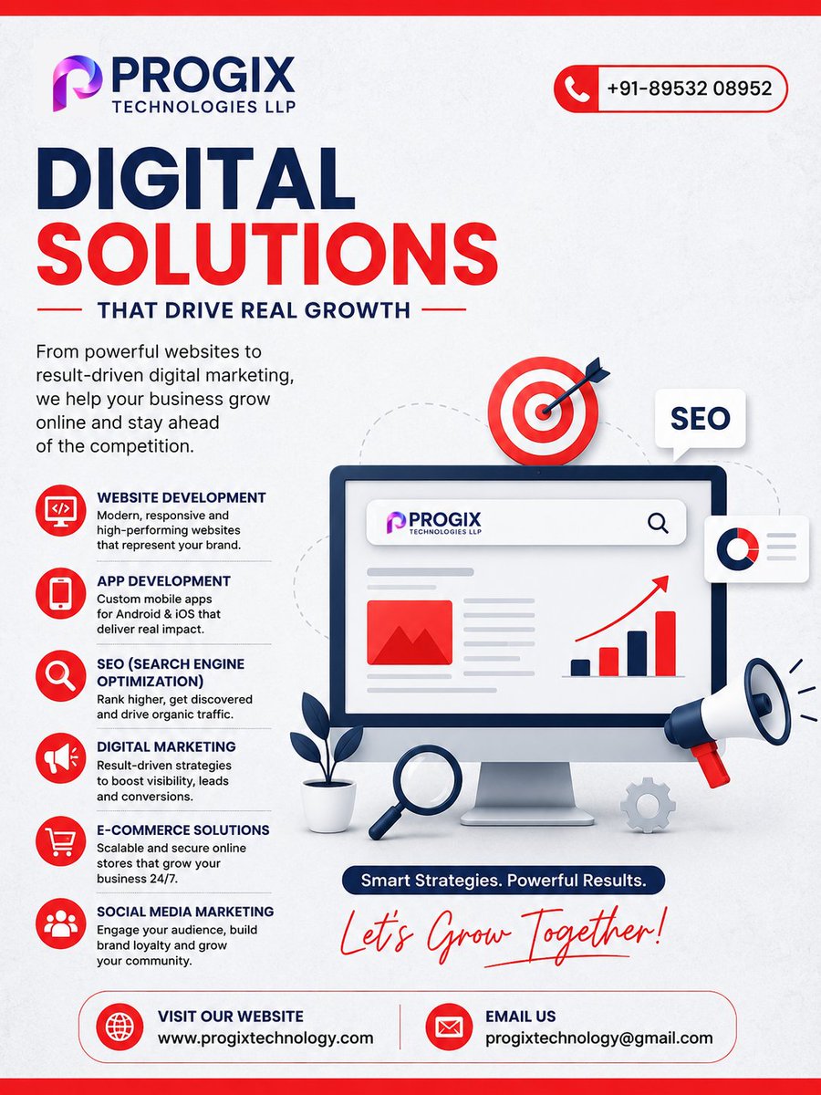 ProgixT82027's tweet photo. Your business needs more than a website.

It needs digital solutions that generate real results.

At PROGIX TECHNOLOGIES LLP, we build:

🌐 Websites
📱 Mobile Apps
🛒 E-Commerce Stores
🔍 SEO
📈 Digital Marketing
📢 Social Media Marketing
Let's build something impactful.
📞 India: +91 89532 08952
📞 USA: +1 (916) 702-8905
📧 progixtechnology@gmail.com
🌐 https://t.co/fsMx2pehyR
#DigitalSolutions #WebDevelopment #SEO #DigitalMarketing #Startup #ProgixTechnologies