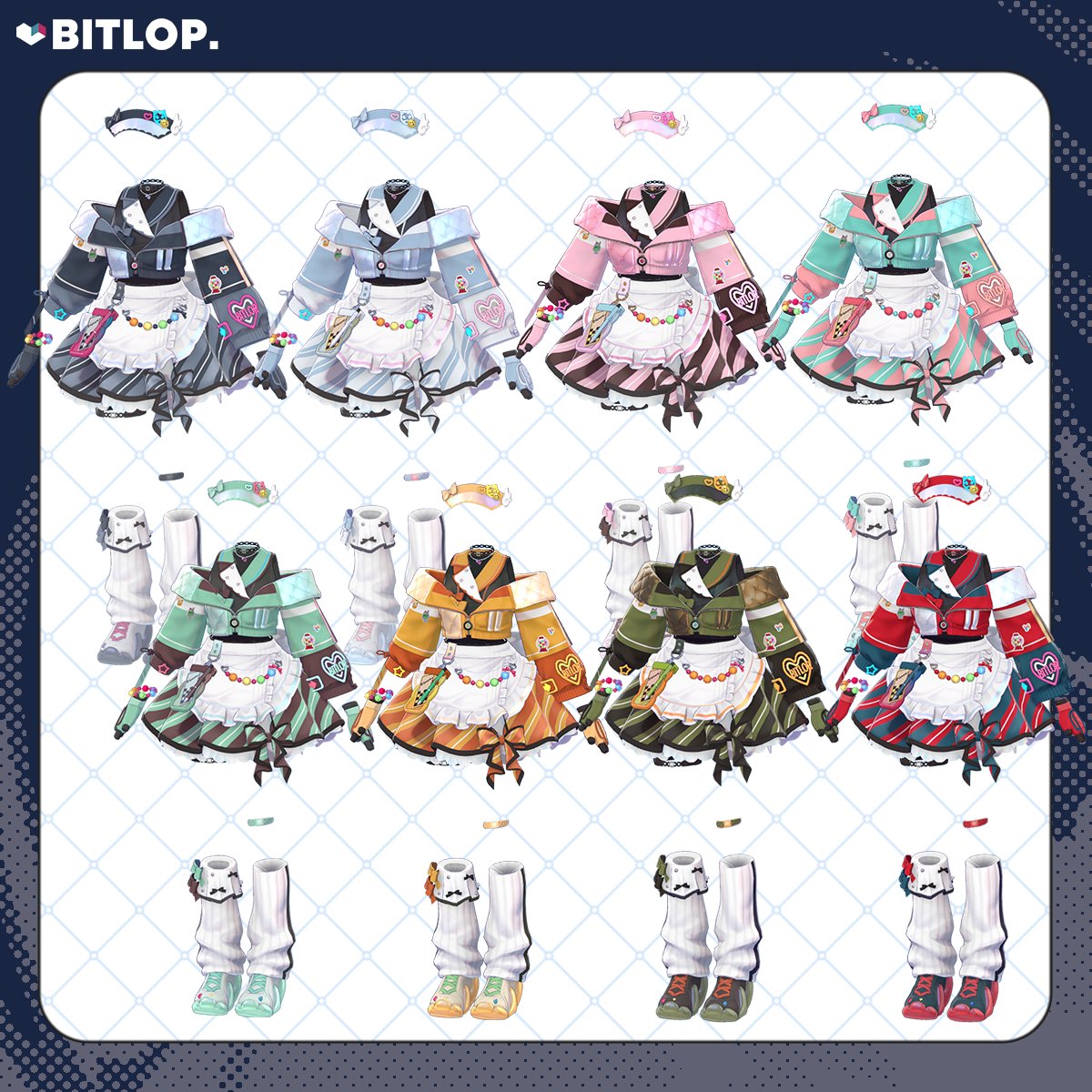 BITLOP_vrc's tweet photo. 販売ページが公開されました！マヌカの対応衣装は少々お時間をいただきます…🙇

【衣装 / 靴】NEON LUNCH★Diner【複数アバター対応】#BITLOP3D 
https://t.co/lsjvyBPj17 #booth_pm https://t.co/RSVxuDsw7y