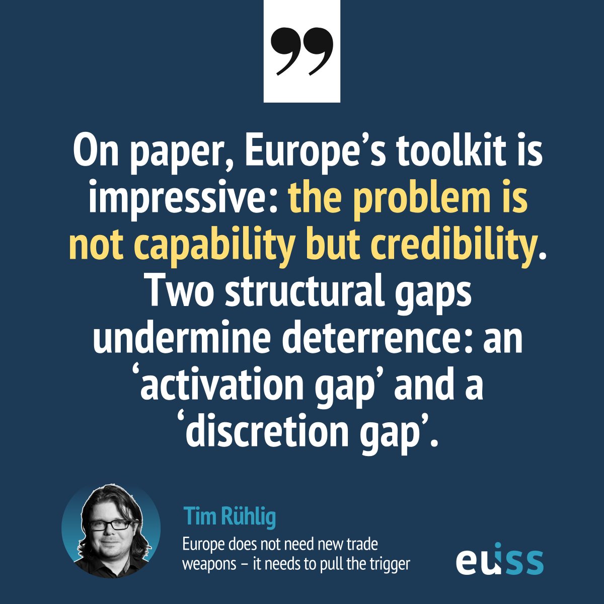 EU_ISS's tweet photo. Europe does not need new trade defence weapons to respond to China's export surge.

It needs to use its existing powers more decisively to deter coercion, strengthen its negotiating position &amp; restore competitiveness before it's too late, writes @ruehlig. https://t.co/cOMqOJ5YoB https://t.co/P3vpiDjp5y
