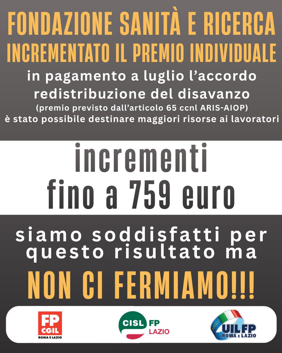 cisl_fplazio's tweet photo. 🔴🟢🔵 Fondazione Sanità e Ricerca. #CgilCislUil: “In pagamento l’#accordo sulla redistribuzione del disavanzo”
#Ilmiolavorovale #Cisl #CislFp https://t.co/NPmMXIsemo