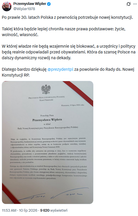 KrzysiekWSK's tweet photo. Niech ktoś mnie uszczypnie, to się nie dzieje.
Skandal to mało powiedziane.
Karol Nawrocki powołał Przemysława Wiplera do Rady ds. Nowej Konstytucji RP.

Wiplera, który przez powiązane spółki przyjął od Zondacrypto 750 000 PLN, przez którą Polacy stracili oszczędności życia. https://t.co/9HkI9oEAlR