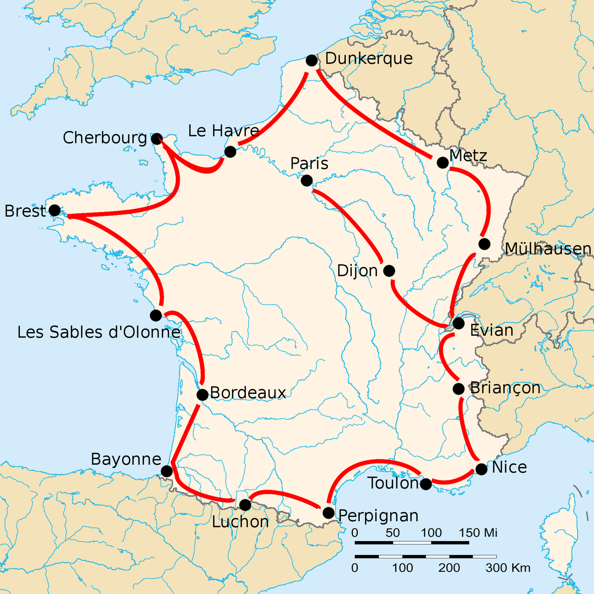 sportricolore's tweet photo. 🇫🇷 Le tracé du Tour de France 1926 🚴‍♂️

Tour de France le plus long de l'histoire avec 17 étapes pour 5 745 km 🥇

126 partants pour seulement 41 coureurs à l'arrivée à Paris. https://t.co/W3qKxJhKBW