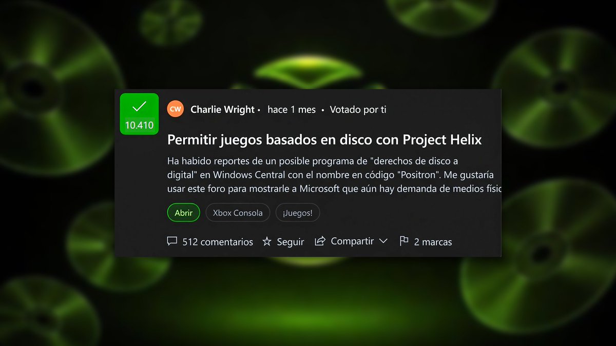 eXtas1stv's tweet photo. ✅LA COMUNIDAD LO EXIGE 🔥

Más de 10,000 firmas se han reunido en la web de Feedback de XBOX para exigir que la próxima consola mantenga el lector de discos físico con el Project Helix.

Los jugadores dejan claro que el formato físico y la retrocompatibilidad importan... ¿Tú ya votaste para defender tu derecho a elegir?
