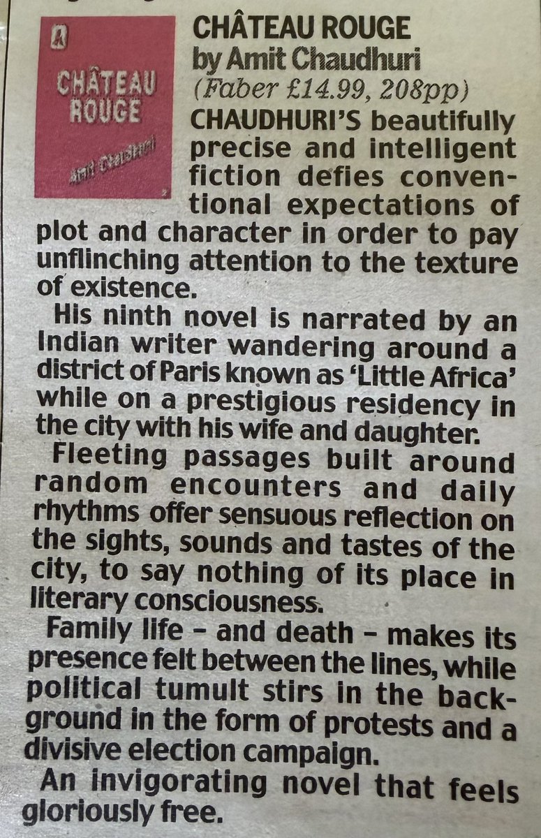 AmitChaudhuri's tweet photo. From Friday’s Literary Fiction roundup by Anthony Cummins in the Daily Mail. https://t.co/l39iYmfa0P