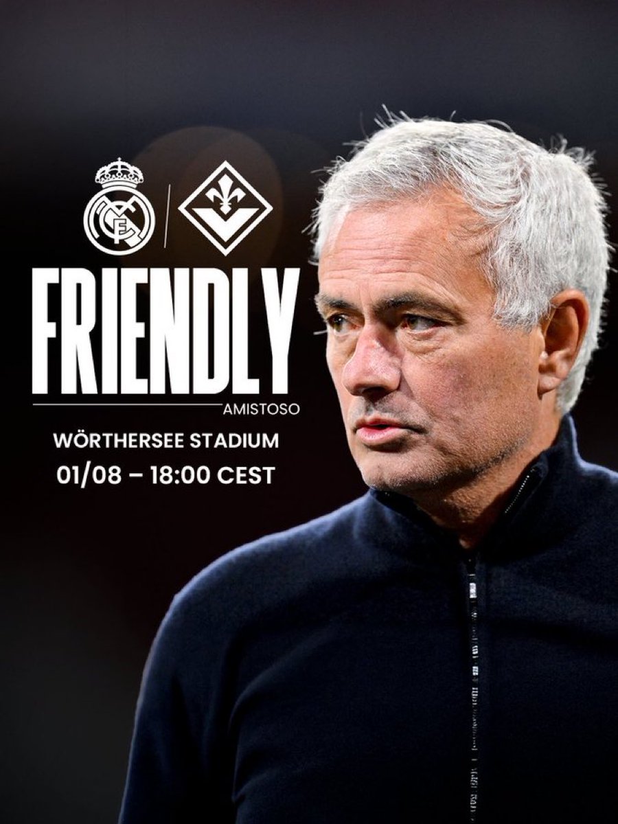 AntonioM_Report's tweet photo. Real Madrid kicks off August 1st in a friendly vs ACF Fiorentina, marking José Mourinho’s first game back at the club. A new chapter begins as all eyes turn to how Madrid looks under his leadership in this highly anticipated return. #HalaMadrid #LALIGA #PreseasonLALIGA https://t.co/DsM3QwXwQb