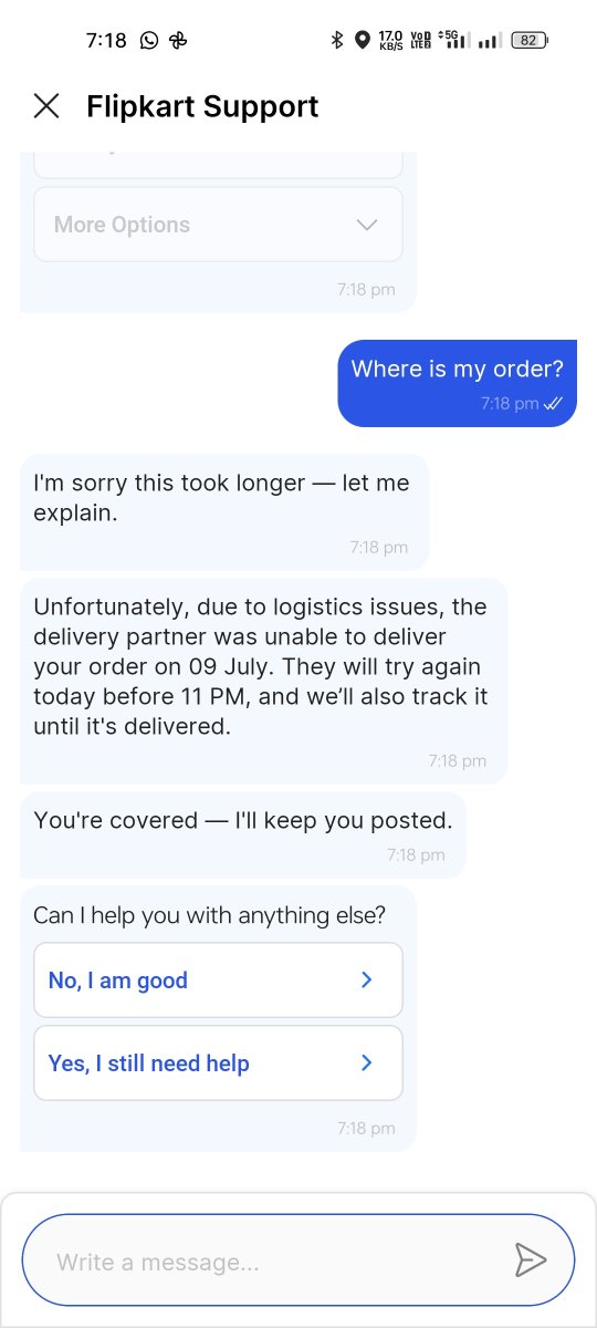 breezesiva's tweet photo. @flipkartsupport @flipkartsupport @Flipkart  This is the only reply from chat bot. Then how to get my product very very worst service from your side. https://t.co/ddfZHdPLOU