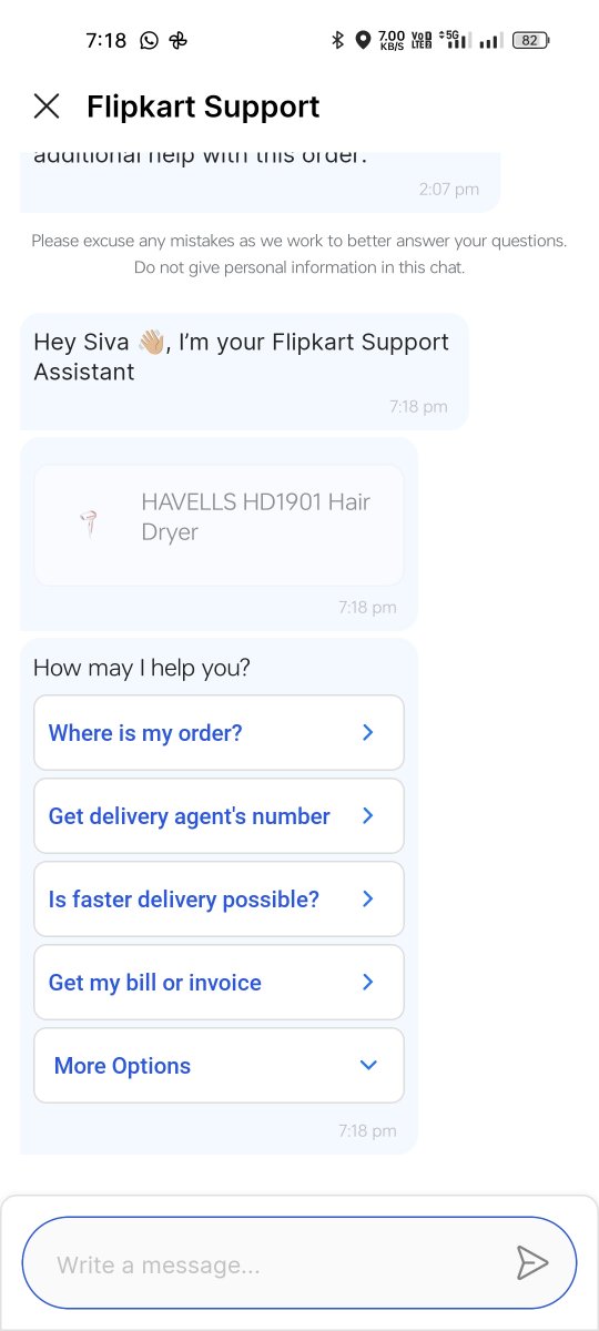 breezesiva's tweet photo. @flipkartsupport @flipkartsupport @Flipkart  This is the only reply from chat bot. Then how to get my product very very worst service from your side. https://t.co/ddfZHdPLOU